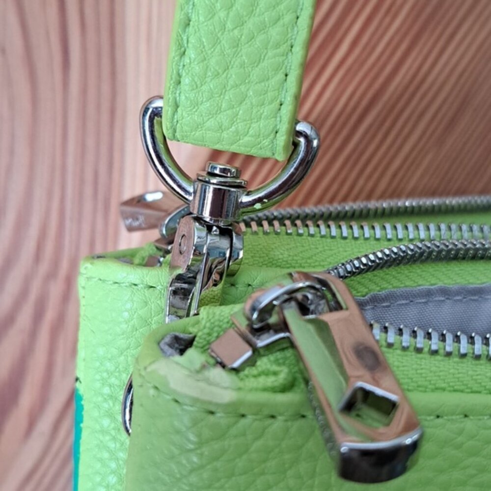 Hand Painted Faux Leather Lime Green Crossbody Dog Mom Bag Purse - Picture 9 of 13